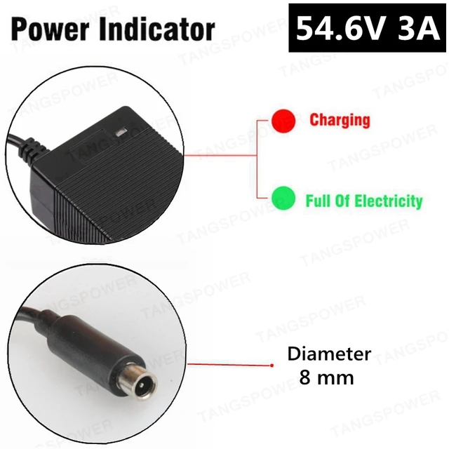 TANGSPOWER 54.6V 3A Lithium Battery Charger 54.6V3A electric bike Charger for 13S 48V Li-ion Battery pack charger High quality DC 8 mm