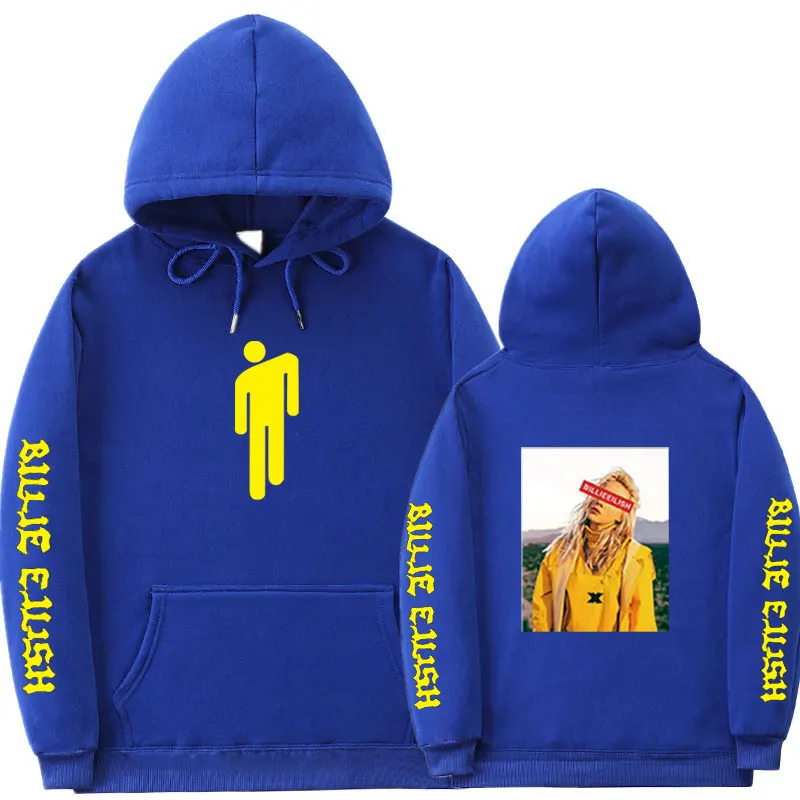 Billie Eilish толстовки наборы спортивный костюм для мужчин с капюшоном Мужские повседневные осенние зимние теплые толстовки спортивные штаны набор для мужчин и женщин хип-хоп костюм - Цвет: Blue MS532