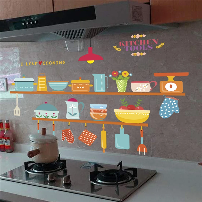 funny kitchen tools 30*90cm wall decals shop window home decor cartoon wall stickers decorations pvc poster diy mural art