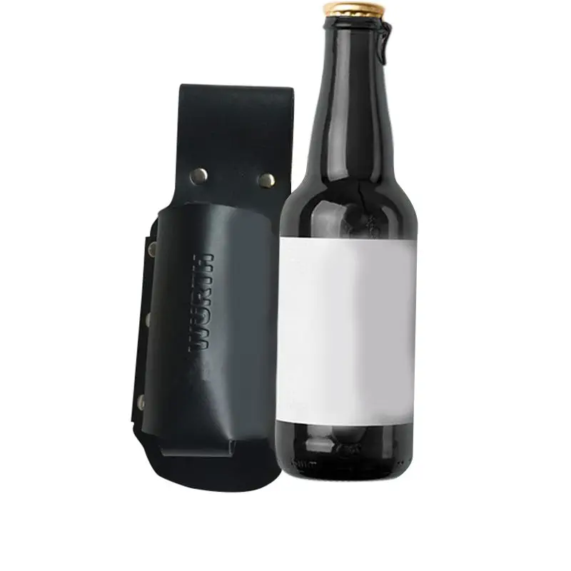 Portable Beer Bottle Holder Leather Waist Belt Hanging Drinks Glass Bottles Cover Bag