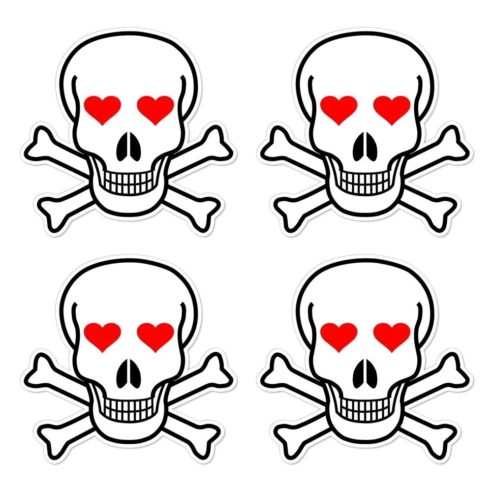 4xDie Cut череп и скрещенные кости знак с красный кристалл в форме сердца глаза-самоклеющиеся пилинг и палка виниловая наклейка/крутой стикер Mac