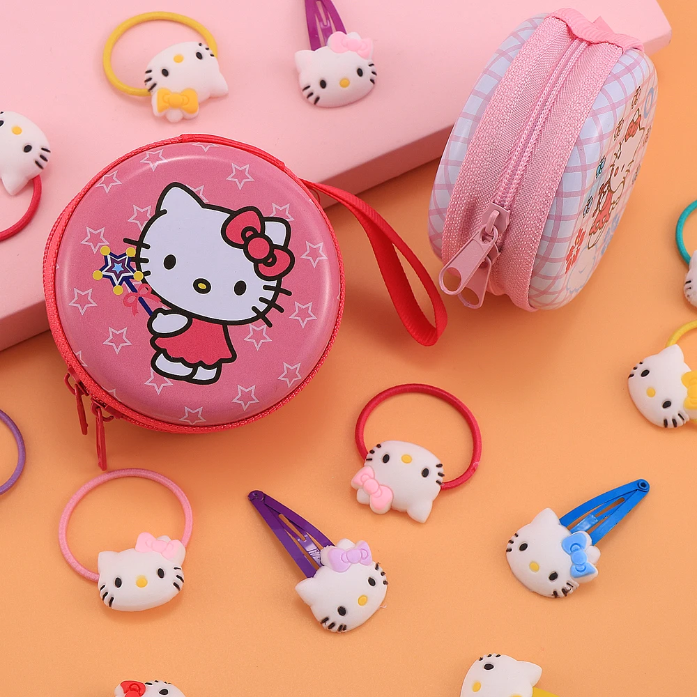 Милые детские аксессуары для волос hello kitty для девочек, детские заколки для волос с медвежонком и кроликом, эластичные резинки для волос с коробкой для хранения