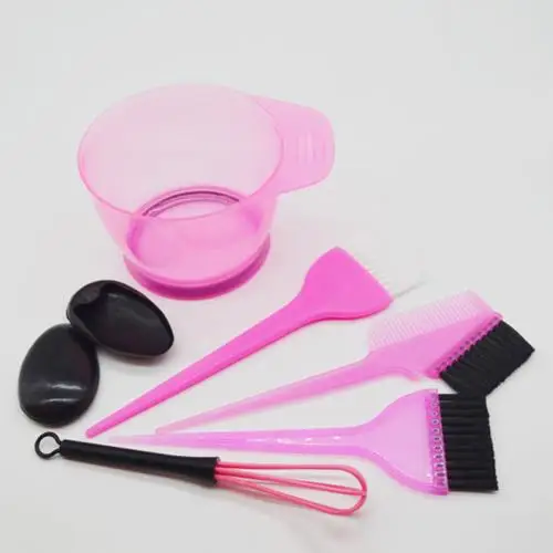 5Pcs Professional Hair Coloring Dyeing Brush Comb Ear Cover Mixing Bowl Tool Kit Professional salon hairdressing tools hairdying Pink