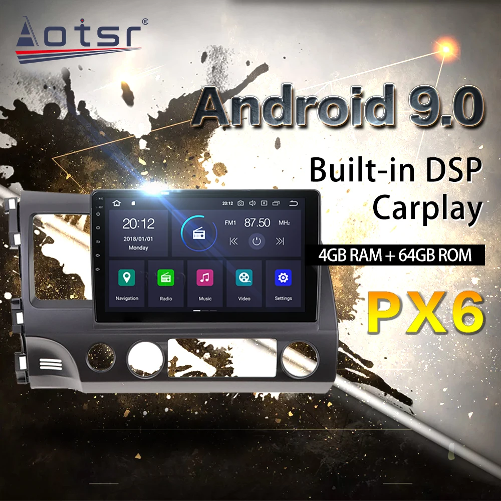 360 Camera Android 10 DSP Car GPS Navi Multimedia Player For Honda Civic 8 2005-2011 Radio Recordert Auto Audio Stereo Head Unit