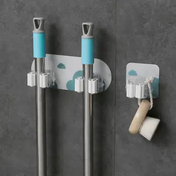 

1PC Cloud Printed Mop Clip Bathroom Mop Hanger Holder Stickers Hooks Single And Double Hooks For Household Bathroom Mop Clip