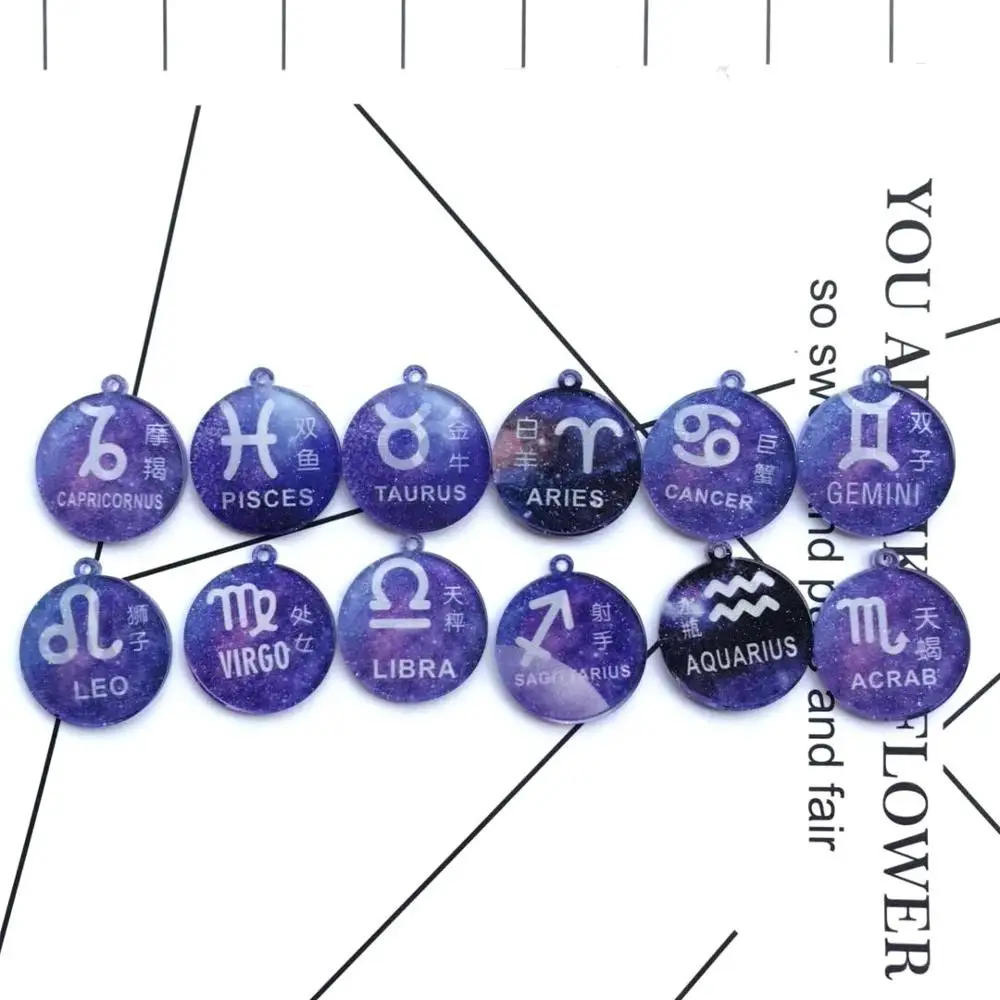 

35MM 10pcs Kawaii Acrylic 12 zodiac signs Fashion Charms for DIY decoration Key chain for school supplies Jewelry Making