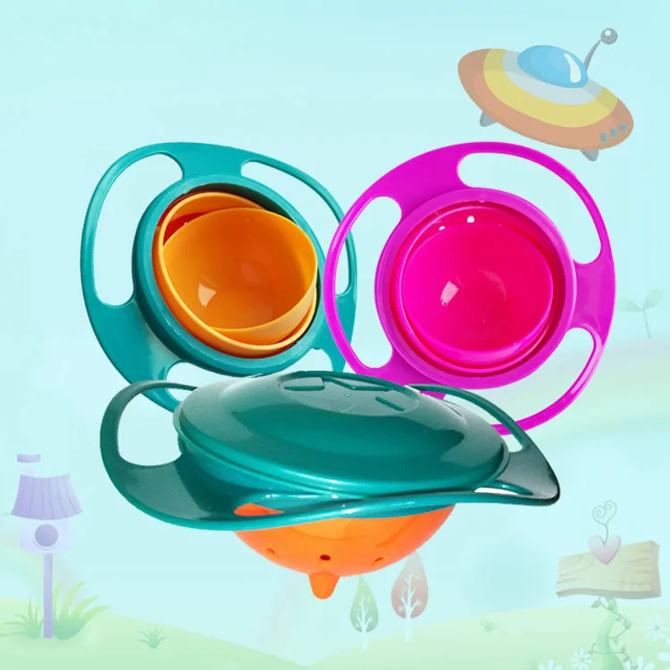 

Universal gyro bowl design children's non inverted bowl gyro umbrella 360 degree rotation anti overflow solid feeding plate