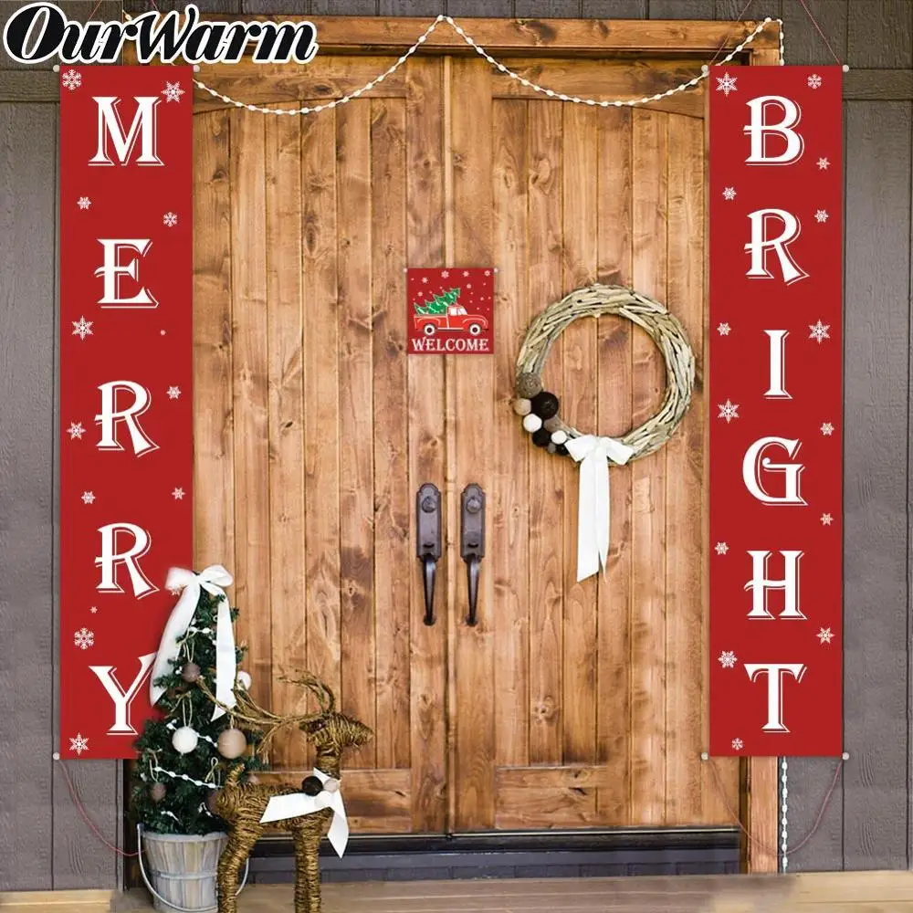 OurWarm 4 шт./компл. Рождество крыльцо знак декоративные дверной баннер Merry яркий крыльцо неоновая вывеска для дома и сада для рождественской вечеринки украшения
