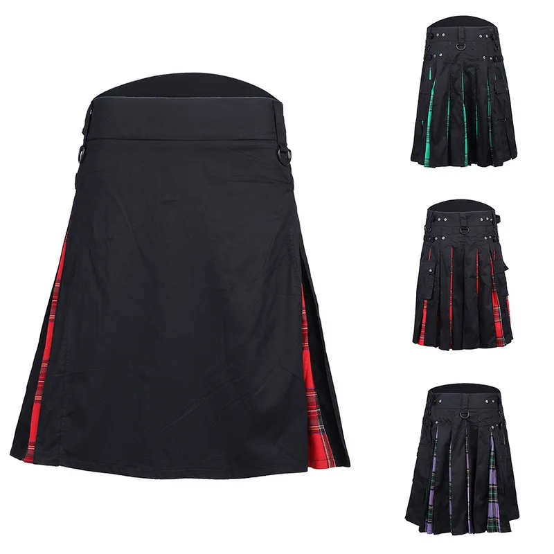 2019 Men Waist Casual Skirt Pant Solid Plaid Punk Hip-hop Avant Garde Men Fashion Scotland Trousers Scottish Kilt 2019 Men Waist Casual Skirt Pant Solid Plaid Punk Hip-hop Avant Garde Men Fashion Scotland Trousers Scottish Kilt