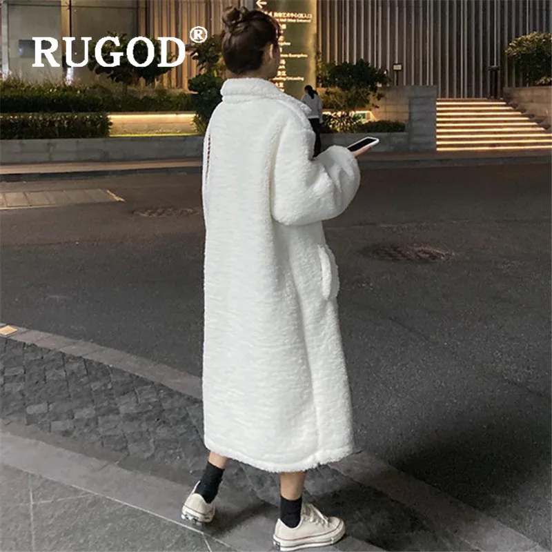 RUGOD, толстое теплое пальто из овечьей шерсти, женское модное пальто с длинным рукавом, белая зимняя куртка, длинное зимнее пальто casaso Mujer