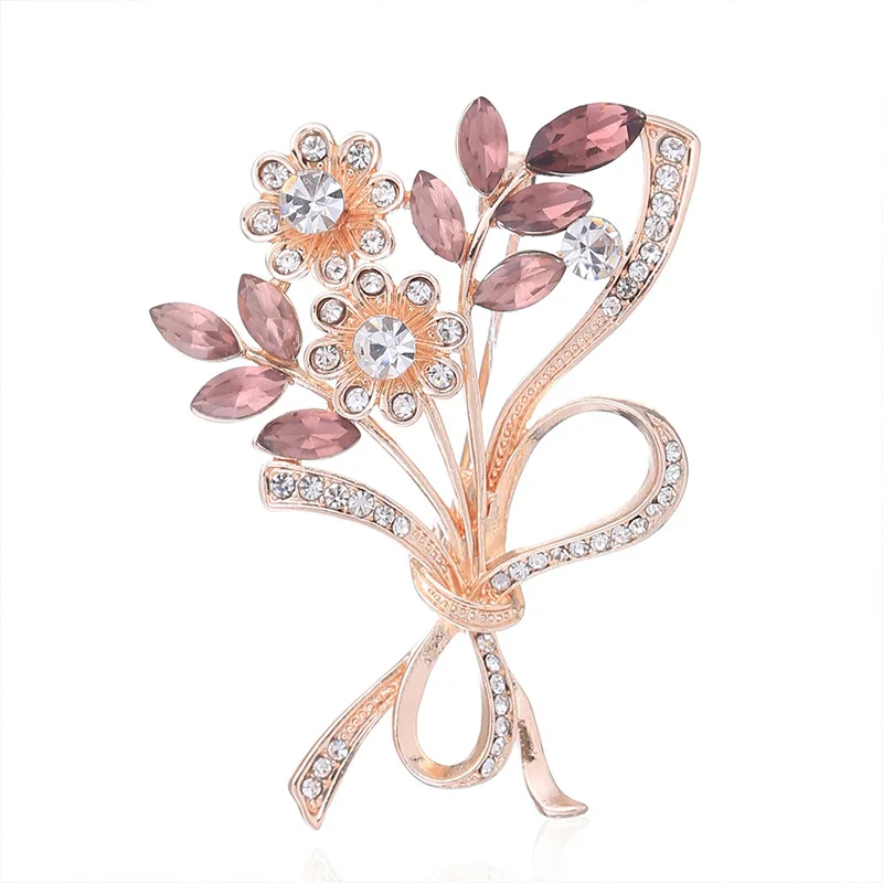 Rose Gold Эмалированная брошь в виде подсолнуха, нежный желтый фиолетовый цвет, элегантные Стразы для женщин и девочек, булавка на лацкане, аксессуары для одежды, ювелирные изделия в подарок - Окраска металла: Rose Gold
