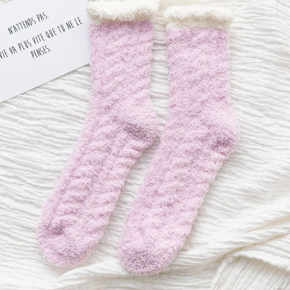 1 Pair Мягкие полосатые носки коралловый флис кровать пол утолщаются одноцветные носки пушистые зимние теплые дышащие чистый носок для сна для женщин - Цвет: 1 Pair