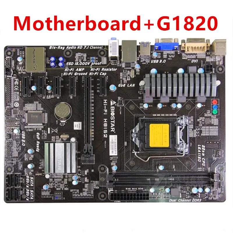 6GPU 6PCIE для BIOSTAR Hi-Fi H81S2 G1820 рабочего стола материнская плата H81 LGA 1150 i7 i5 i3 DDR3 SATA2 блок