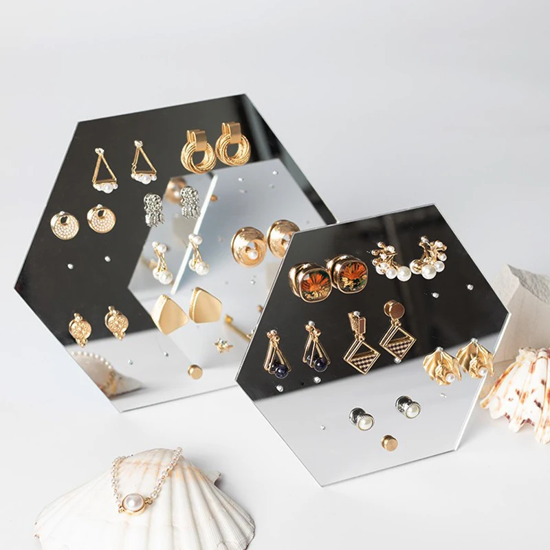 

New Fashion Irregular Mirror Acrylic Jewelry Stand Small Ornaments Bottom Support Earrings Display Rack Storage Tray Decoration