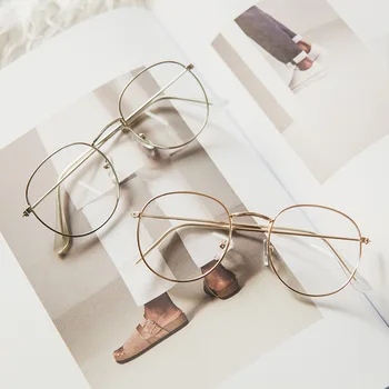 

2020 Fashion Retro Designer Metal Zero Diopter Eyewear Upscale Round Glasses Frame Optical Plain Myopia Frame