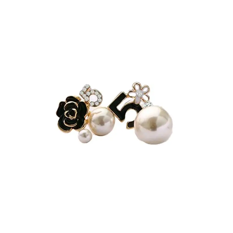 CHANEL Camellia GOLD CC Metal Stud Pearl Crystal Dangle Earrings