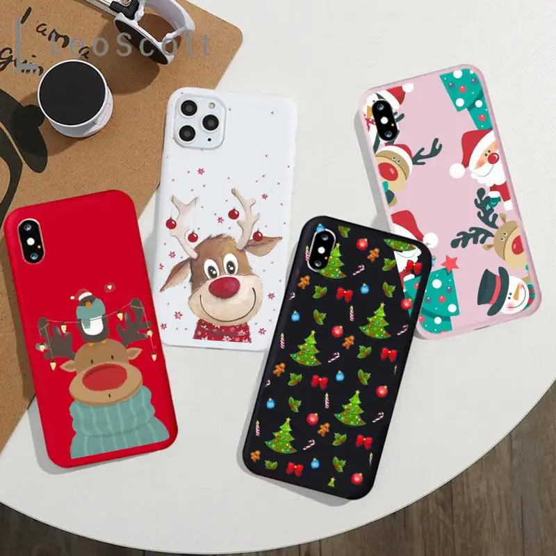 

Merry Christmas New Year Deer Phone Case Candy Color Phone Case for iPhone 11 12 mini pro XS MAX 8 7 6 6S Plus X 5S SE 2020 XR