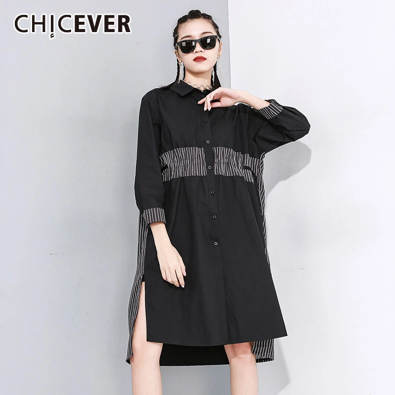 CHICEVER корейский стиль лоскутные в полоску хит разноцветное платье для женщин