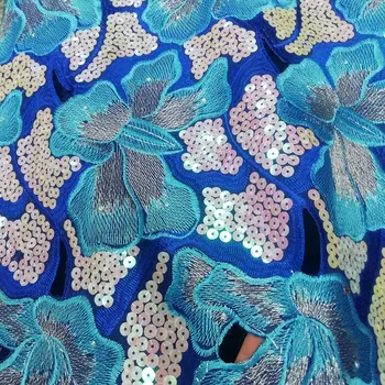 

2020 new design organza handcut lace beautiful big floral African Sequins Lace Fabric For Nigerian Wedding Party Dress mv617