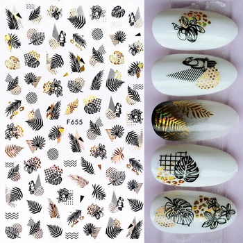 

1PC Leaf 3D Nail Art Stickers Summer Beach Adhesive Black White Slider Maple Leaves DIY Tip Decor Decal