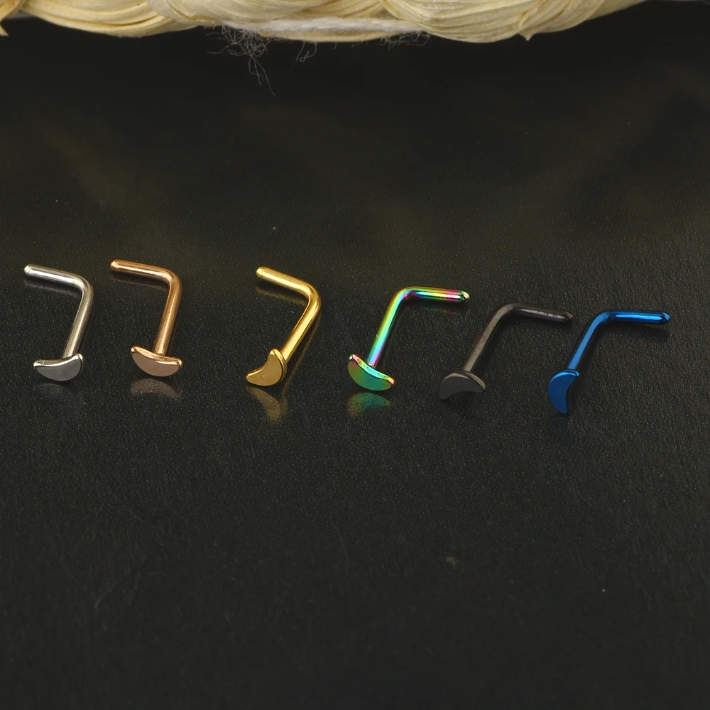20G L Shape Nose Studs Moon Nose Ring Hoop Stainless Steel Nose Piercings for Men Women Tragus Cartilage Nose Ring Labret Nose