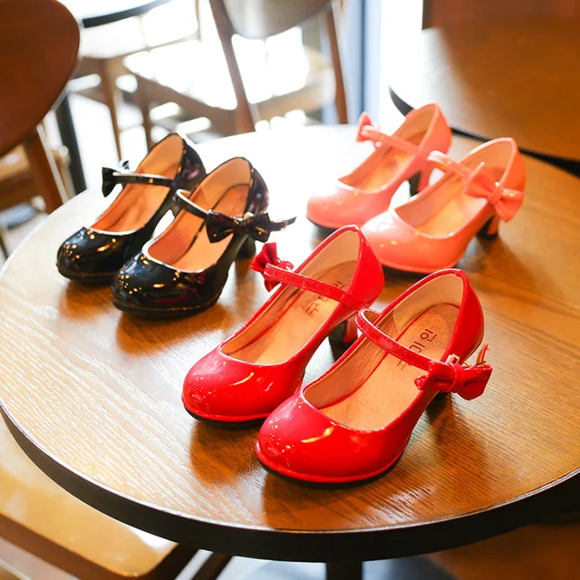 Zapatos de cuero para niñas, sandalias con pajarita, zapatos de tacón alto para niños, sandalias dulces de princesa para niñas 2024 - Imagen 4