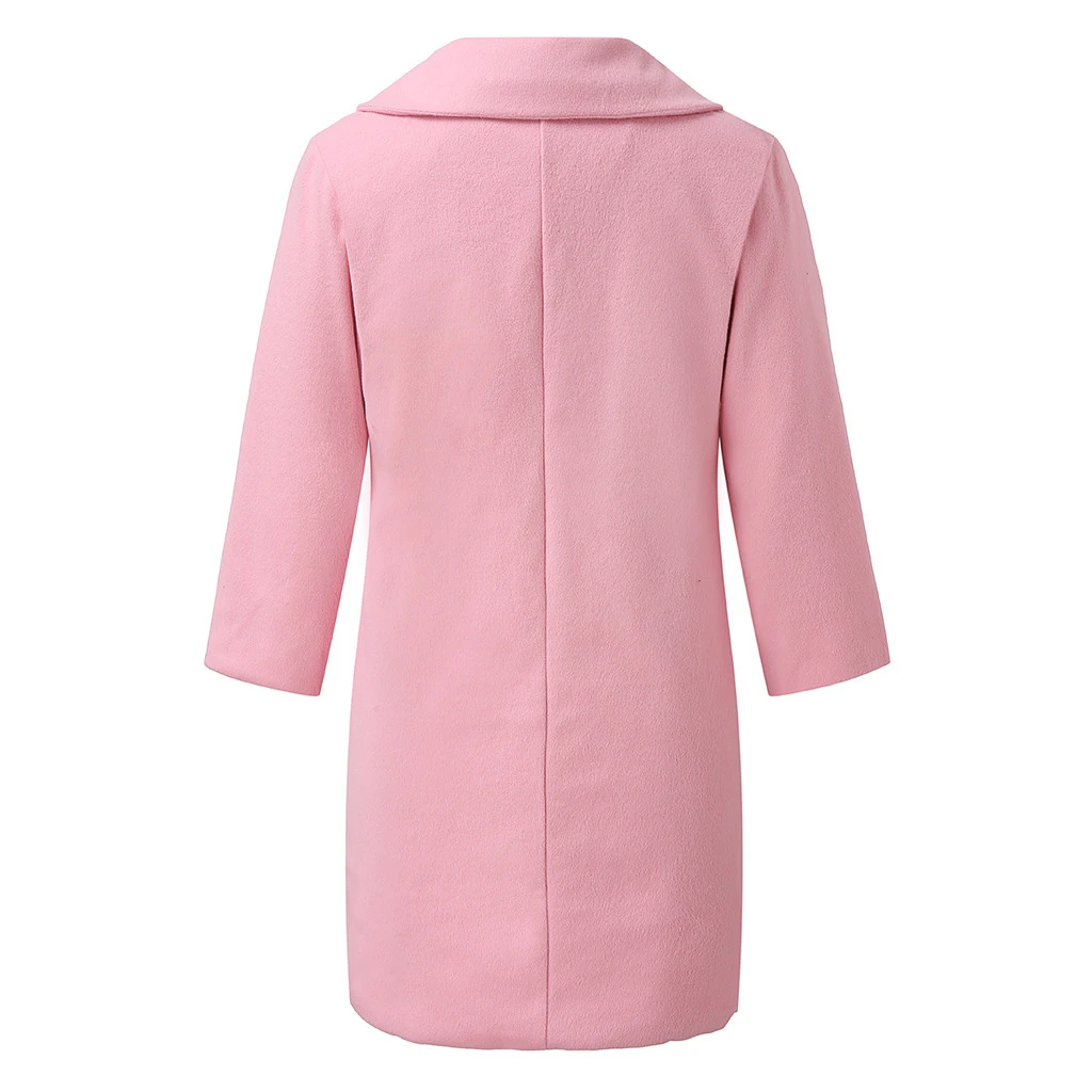 CHAMSGEND Women Wool Long Coat 2019 Autumn Winter Lapel Long Sleeve Woolen Coats Office Overcoat Outwear Abrigo Mujer 1108