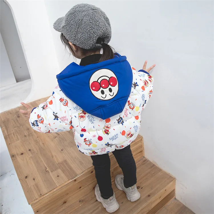 Children's cartoon cotton clothes boys and girls baby bread superman thickening plus velvet imitation down jacket warm jacket
