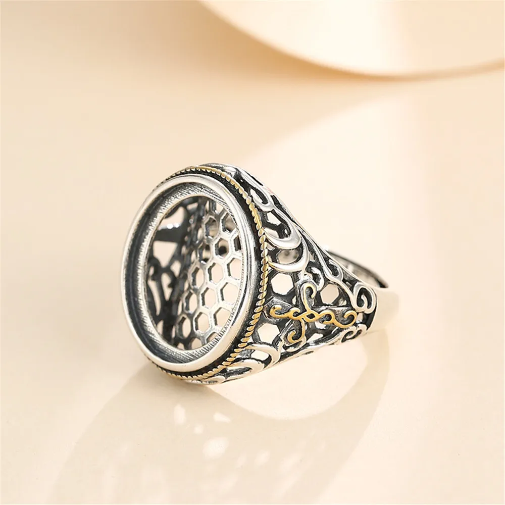 Ring Setting for 15x17mm Oval Cabochons Ring Blank Thai Sterling Silver Yellow Gold Plated Adjustable Ring Base SR0045
