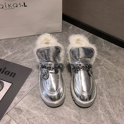 Женская обувь; модные зимние ботинки; Новинка года; зимняя теплая Нескользящая хлопковая обувь в стиле ретро со смайликом - Цвет: silver