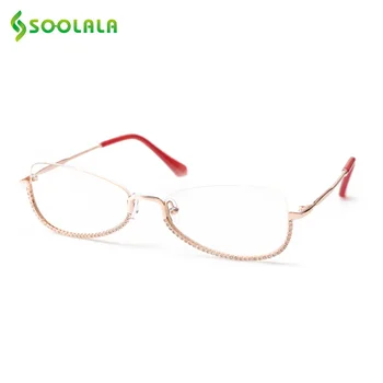 

SOOLALA Semi-Rimless Reading Glasses With Rhinestone Women Butterfly Half Frame Presbyopia Glasses 0.5 0.75 1.25 1.5 1.75 to 5.0
