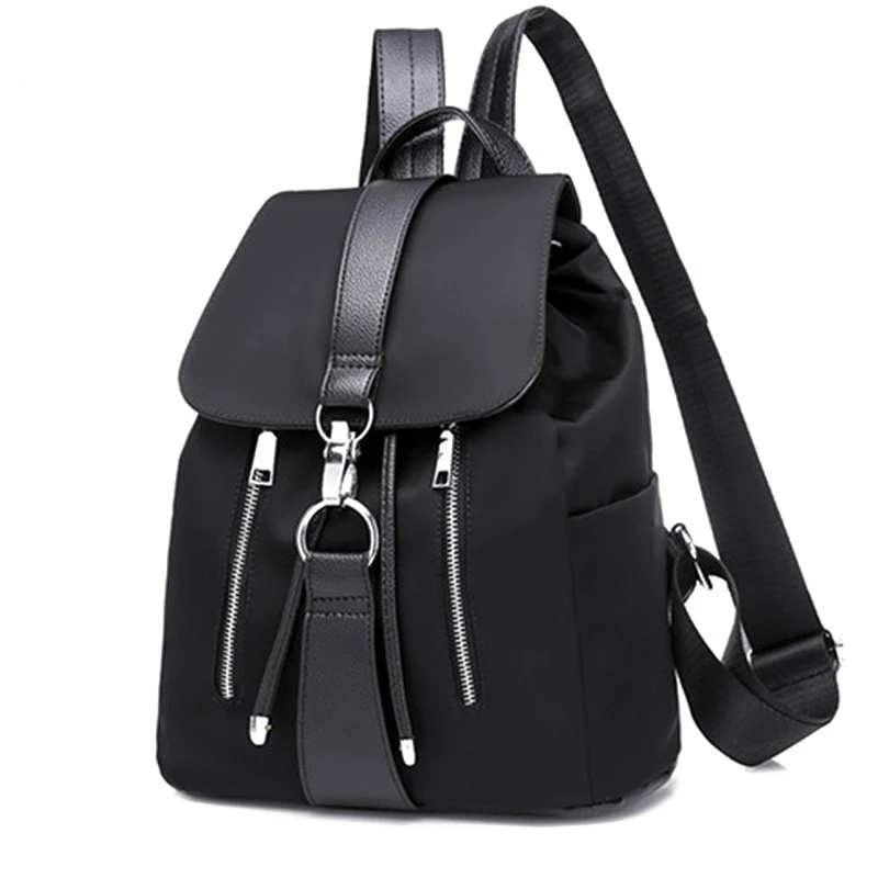 

Women's Backpack College High School Female Fashion High Quality Large Capacity Nylon Zipper Lock Design Black Female Travel Bag