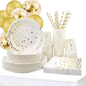 

Birthday party bronzing dots disposable dishes decorations stamping plate disposable cup anniversaire decoration collection
