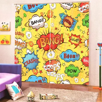 

Cartoon Bang Boom Pow 2 Panels/Set Window Curtain Block out Fabric Drapes Darkening Thermal Insulate Bedroom Livingroom