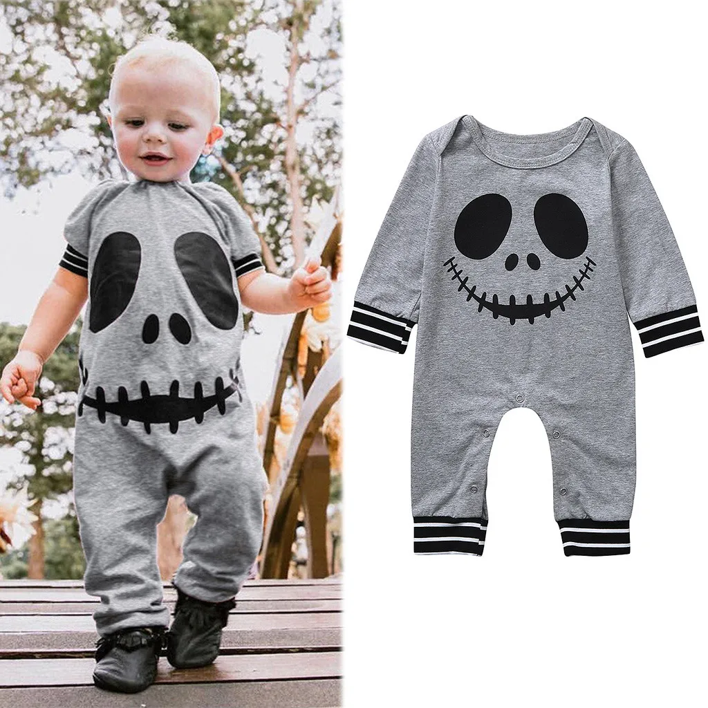 

baby romper baby clothes Baby Long Sleeve Halloween Stripe Print Print Siamese Jumpsuit Jumpsuit Grey jumpsuit baby 2019