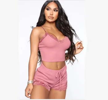 

Summer Sexy Suspender Top Shorts Pajamas Sets Women's Casual Solid Color Home Clothes Suit