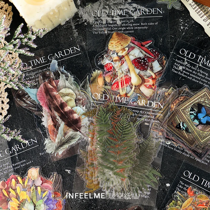 

40Pcs/Set Vintage Stickers Fallen Leaves/Berry/Feather/Mushroom/Butterfly/Fern Decorative Transparent PET Material Stickers