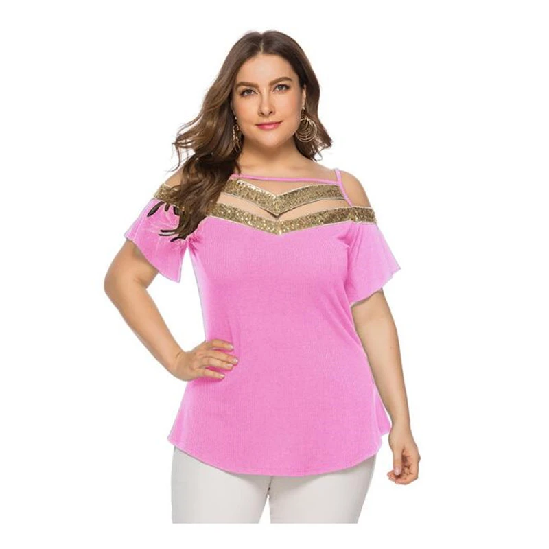 plus size pink sequin top