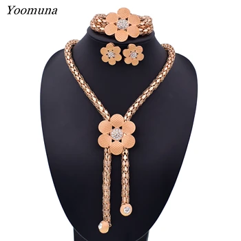 

African Beads Jewelry Set Bridal Gift Gold Color Necklace Set Nigerian Wedding Dubai Jewelry Sets Design Accessories