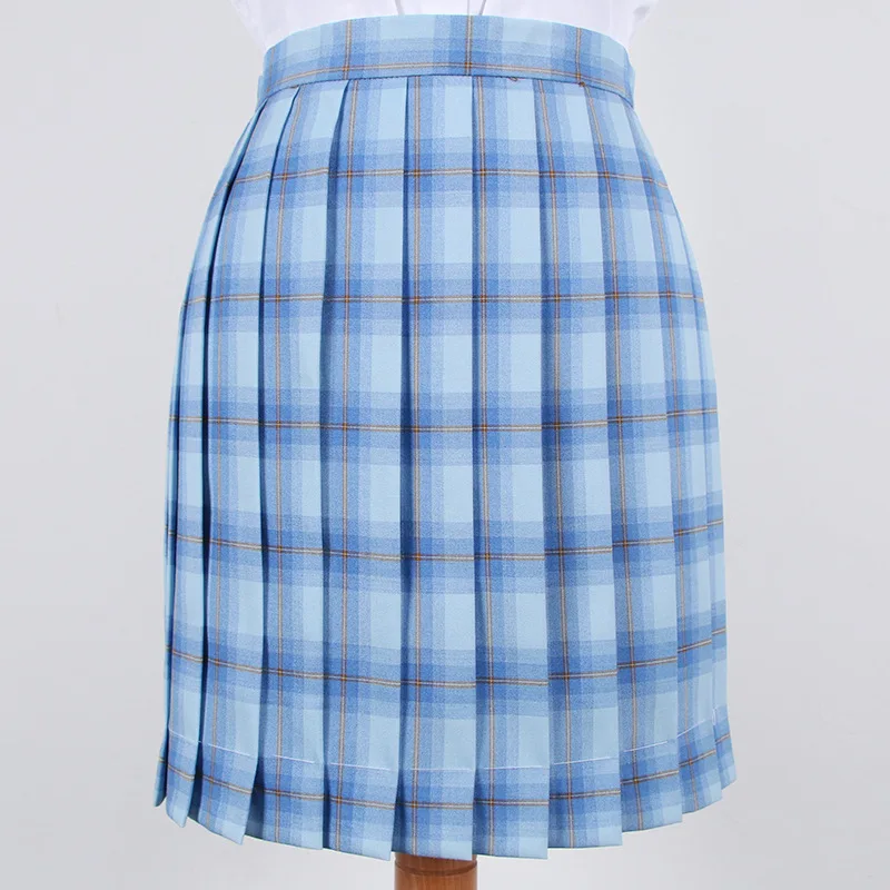 Женские японские девушки JK Униформа короткие юбки светильник синяя летняя Клетчатая плиссированная мини-юбка