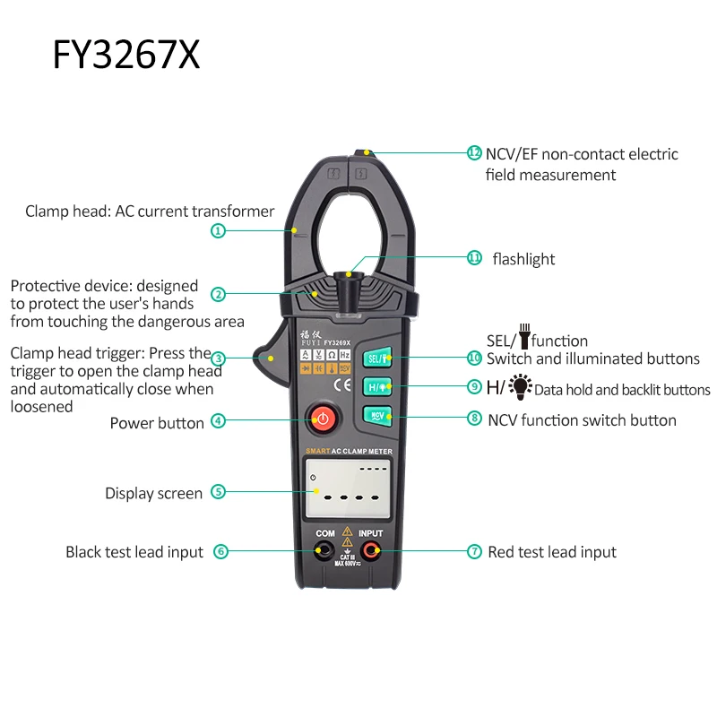 Интеллектуальный зажим Mastfuyi FY3269S/FY3269X Автоматический диапазон True RMS высокая