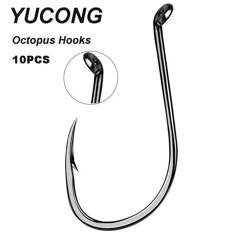 

YUCONG 10 шт./лот одиночные рыболовные крючки 1/0-8/0 # из высокоуглеродистой стали, осьминог, крючки, джиг, зазубрина, карп, анзол, кольцо, рыболовные крючки Gancho