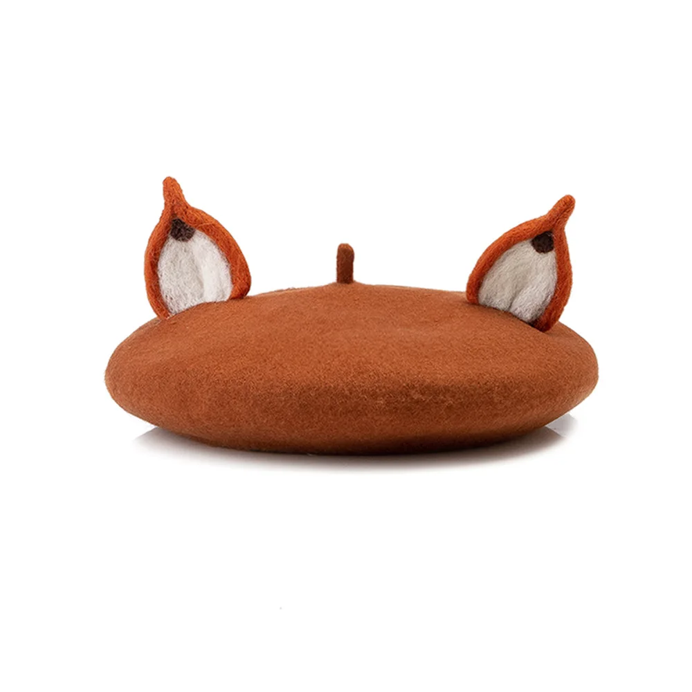 golf beret cap 202201-HH1061 spring wool felt Cartoon cute ear Fox frog bear shape beret  hat men women Leisure painter  hat male beret hat