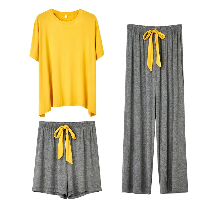 

Sports Pajamas Women Cotton Pajamas Sets Sexy Soft O-Neck Pyjamas Suit 3PCS T-Shirt Shorts Pant Sleepwear Nightwear Home Clothes