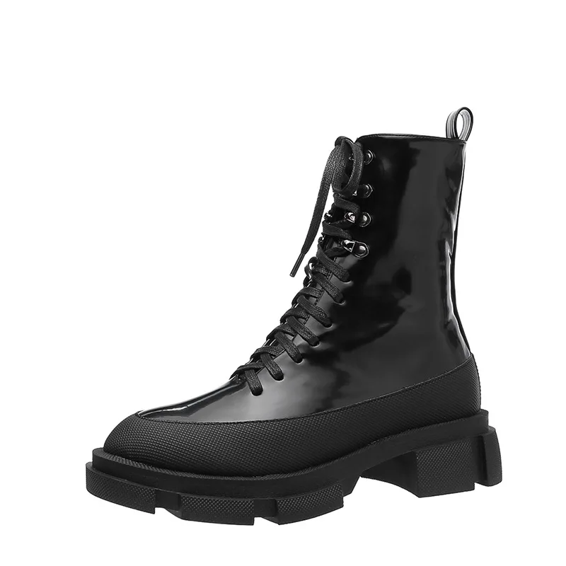 black with plush Знаменитые Ботинки martin на платформе с заклепками и пряжкой; женские ковбойские ботинки из лакированной кожи на толстой резиновой подошве; botas; s616 - Цвет: black with plush