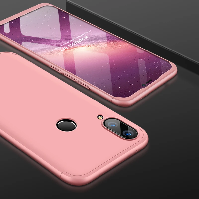 360 градусов чехол для huawei Y9 Y7 Y6 Pro Prime /Nova 2 Lite чехол 3 в 1 Жесткий PC защитный матовый чехол - Цвет: Розовый