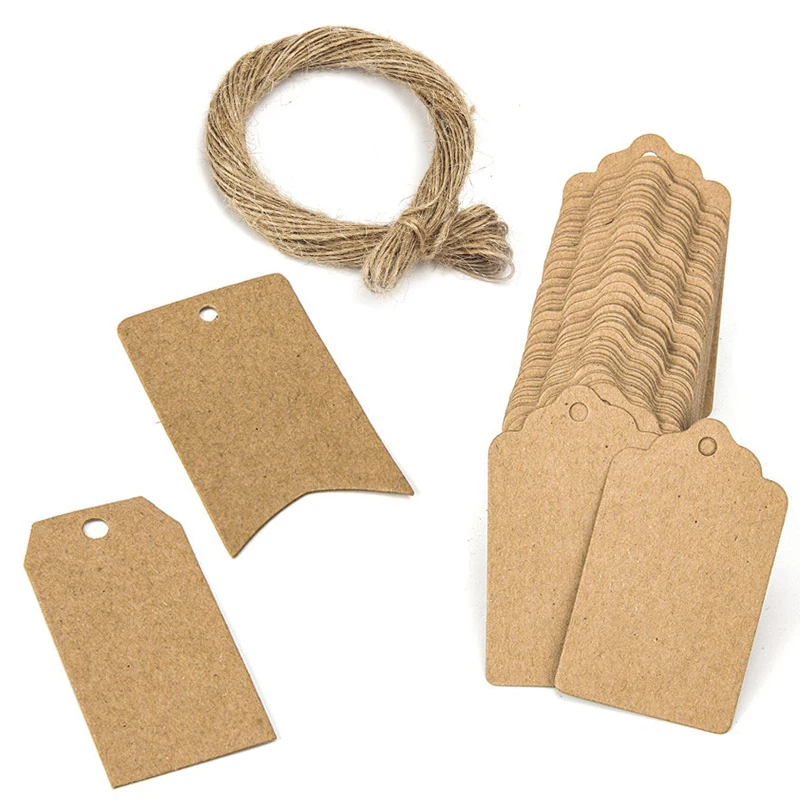 Kraft Paper Gift Tags with String Twine Blank Hang Tag for Labeling Menu Card Homemade Gifts Wedding Christmas Decorations