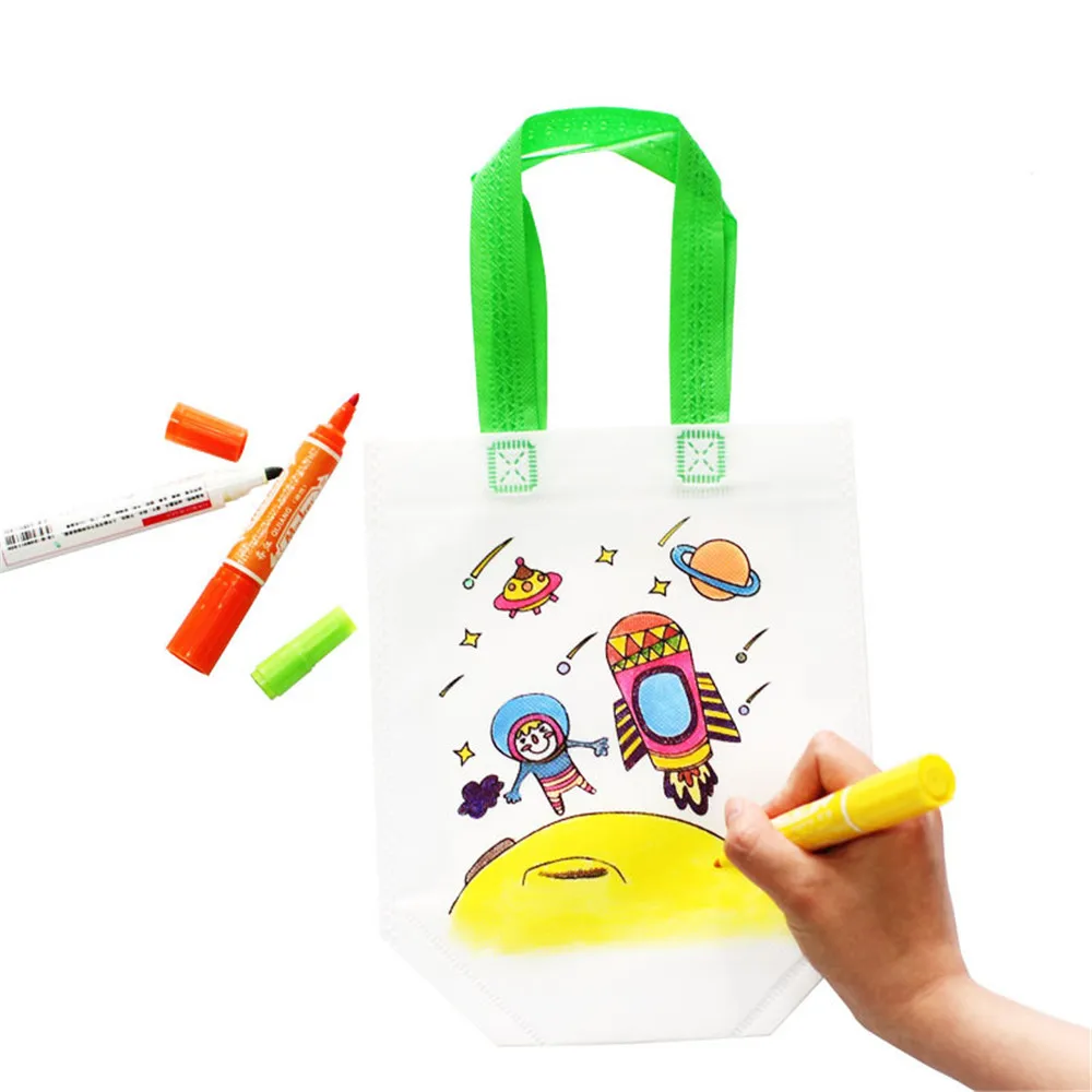DIY граффити картина сумка Холщовая Сумка тканевая сумка Нетканая ткань окрашивание крафт наборы для детей креативное Обучение Образование 1 шт