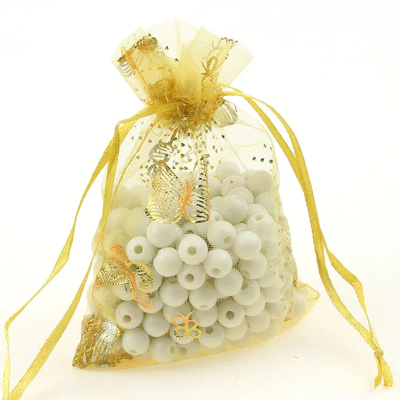 100pcs/lot 11x16cm Butterfly Organza Drawstring Pouch Bag For Christmas Wedding Candy Jewelry Packaging Display & Gift Pouches
