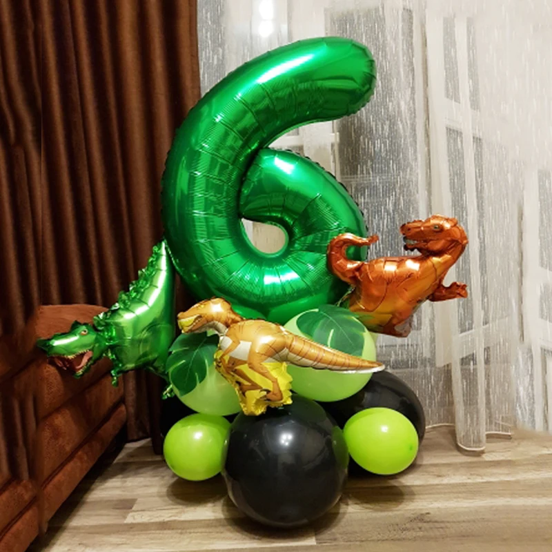 21pcs Dinosaur Birthday Balloons Set 1 2 3 4 5 6 Years number balloon Dino Theme Decorations for Boys Party | Дом и сад
